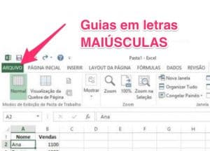 guias do Excel com letras MAIÚSCULAS